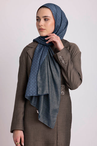Katre-i Zerâfet Monogram Düz Desenli Çift Taraflı Şal - Mavi | Ayshara - Görsel 3