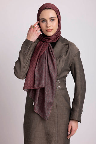 Katre-i Zerâfet Monogram Düz Desenli Çift Taraflı Şal - Bordo | Ayshara - Görsel 4