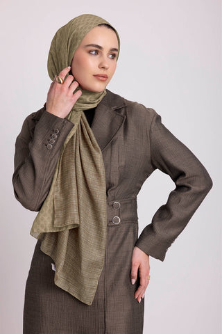 Katre-i Zerâfet Monogram Düz Desenli Çift Taraflı Şal - Olive Kahve | Ayshara