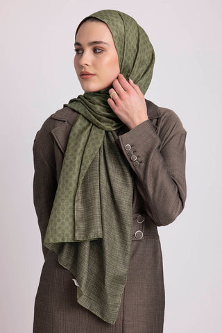 Katre-i Zerâfet Monogram Düz Desenli Çift Taraflı Şal - Yeşil | Ayshara