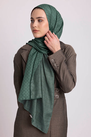 Katre-i Zerâfet Monogram Düz Desenli Çift Taraflı Şal - Turkuaz Yeşil | Ayshara