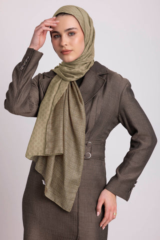 Katre-i Zerâfet Monogram Düz Desenli Çift Taraflı Şal - Olive Kahve | Ayshara - Görsel 2