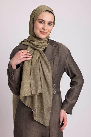 Katre-i Zerâfet Monogram Düz Desenli Çift Taraflı Şal - Olive Kahve | Ayshara - Görsel 3