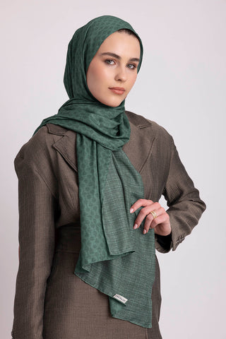 Katre-i Zerâfet Monogram Düz Desenli Çift Taraflı Şal - Turkuaz Yeşil | Ayshara - Görsel 4