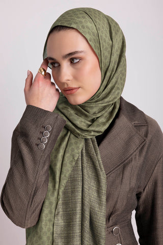 Katre-i Zerâfet Monogram Düz Desenli Çift Taraflı Şal - Yeşil | Ayshara - Görsel 2