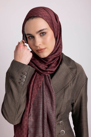 Katre-i Zerâfet Monogram Düz Desenli Çift Taraflı Şal - Bordo | Ayshara