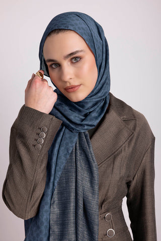 Katre-i Zerâfet Monogram Düz Desenli Çift Taraflı Şal - Mavi | Ayshara