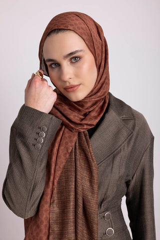 Katre-i Zerâfet Monogram Düz Desenli Çift Taraflı Şal - Kiremit | Ayshara - Görsel 4