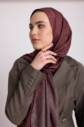 Katre-i Zerâfet Monogram Düz Desenli Çift Taraflı Şal - Bordo | Ayshara - Görsel 5