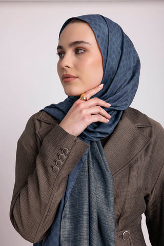 Katre-i Zerâfet Monogram Düz Desenli Çift Taraflı Şal - Mavi | Ayshara - Görsel 5