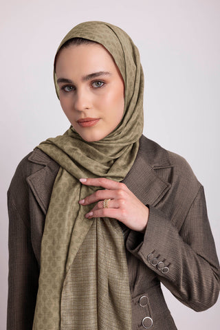 Katre-i Zerâfet Monogram Düz Desenli Çift Taraflı Şal - Olive Kahve | Ayshara - Görsel 4