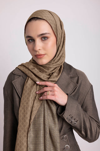 Katre-i Zerâfet Monogram Düz Desenli Çift Taraflı Şal - Koyu Vizon | Ayshara - Görsel 5