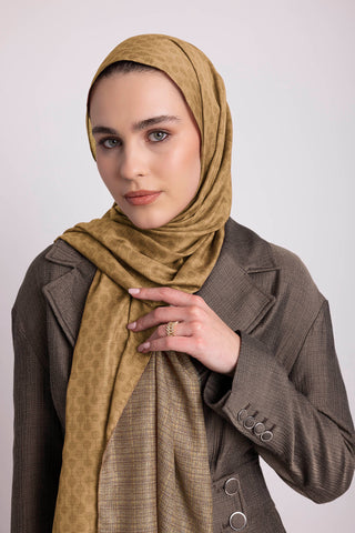 Katre-i Zerâfet Monogram Düz Desenli Çift Taraflı Şal - Koyu Sarı | Ayshara