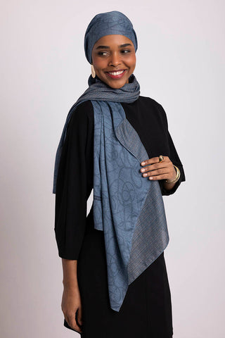 Şebnem Hattı Monogram Desenli Çift Taraflı Şal - Gri Mavi | Ayshara - Görsel 8